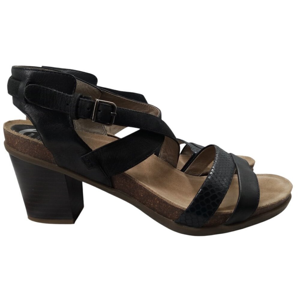 Abeo Bio System Biana Black Heeled Strappy Sandals Size 10 Block Heel Leather - Picture 12 of 14
